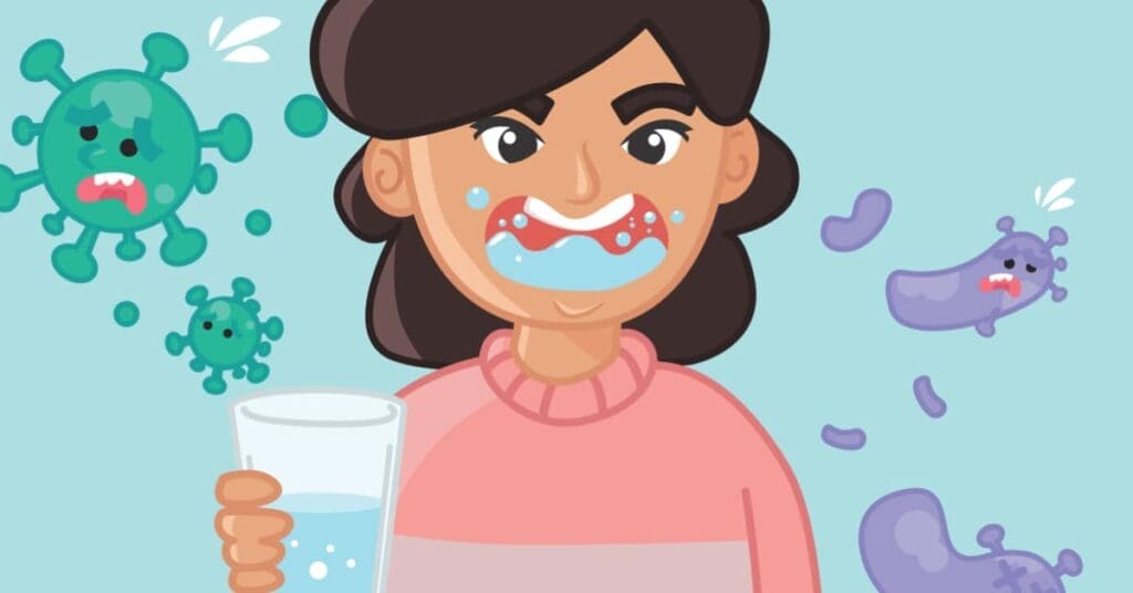 Cartoon, Concept Of Sudden Toothache And Drinking Salt Water