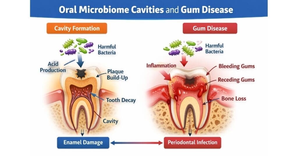 How Oral Microbiome Cavities And Gum Disease Are Connected Oral Microbiome Cavities Infographic Oral Microbiome Cavities And Gum Disease